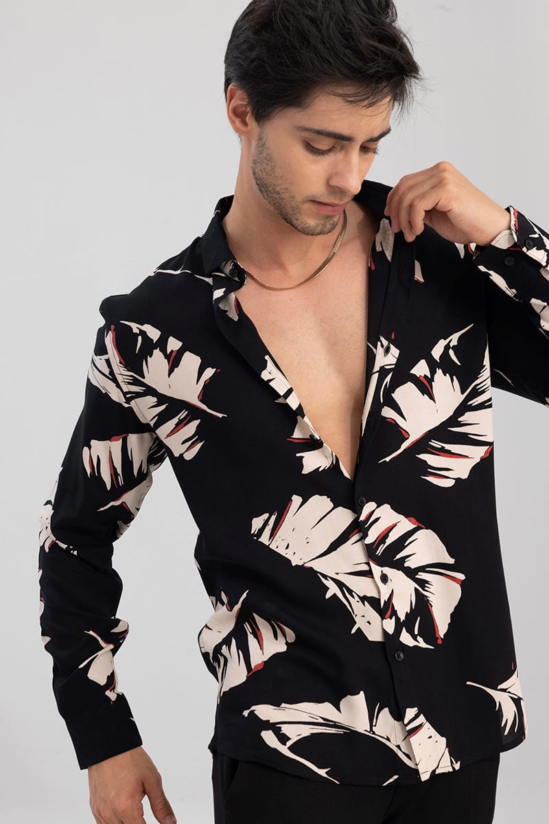 Men's Tropical Leaf Print Full Sleeve Casual Shirt
